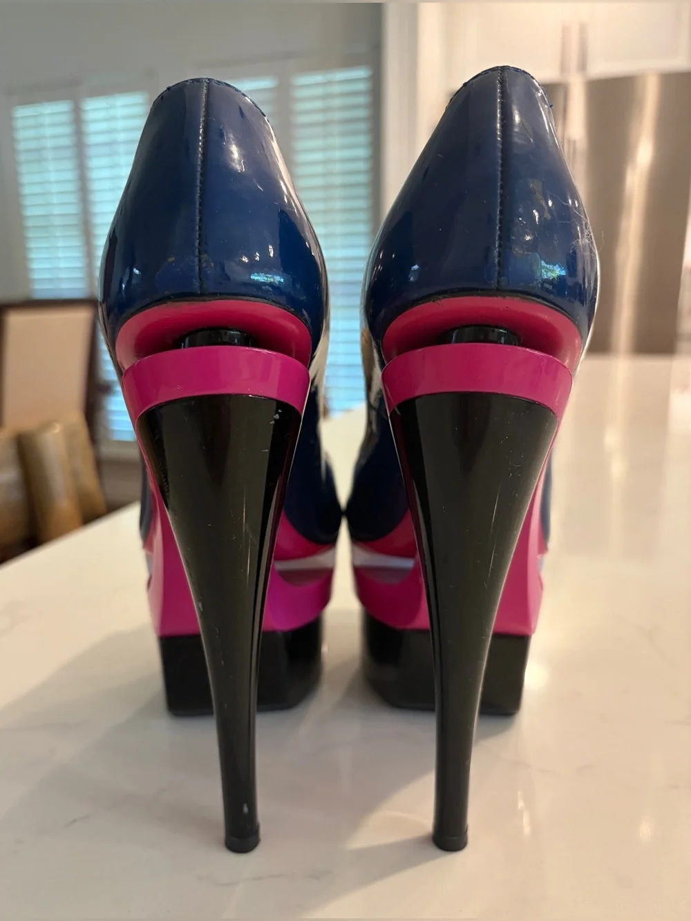 Versace Black, Pink & Blue Triple Platform Peeptoe Heels 35 U.S. 5